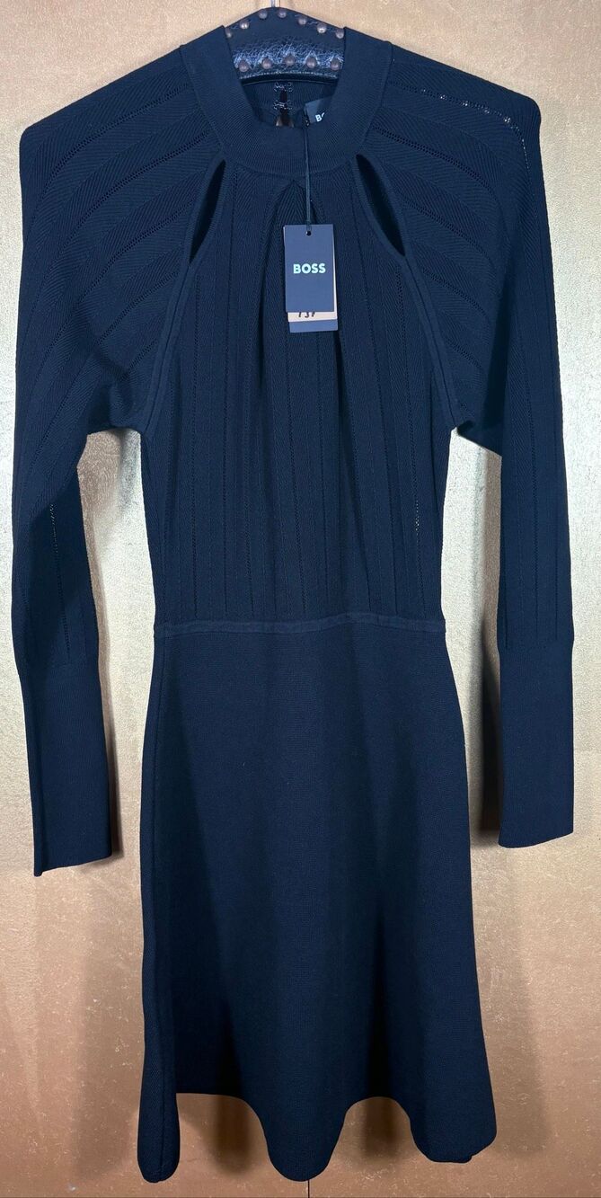 Hugo Boss fuccia long sleeve cut out fit & flare dress size  S